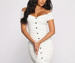 Windsor. Stripe It Down Ribbed Button Down Midi Dress -Specialtycookwareus 05102 0795 7