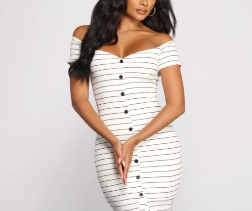 Windsor. Stripe It Down Ribbed Button Down Midi Dress -Specialtycookwareus 05102 0795 7