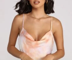 Windsor. Tie-Dye Satin Cowl Neck Mini Dress -Specialtycookwareus 05102 0812 3