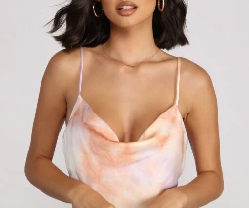 Windsor. Tie-Dye Satin Cowl Neck Mini Dress -Specialtycookwareus 05102 0812 3