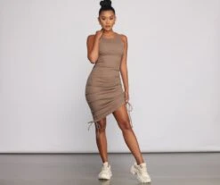 Windsor. Effortless Everyday Ruched Knit Mini Dress -Specialtycookwareus 05102 0821 3
