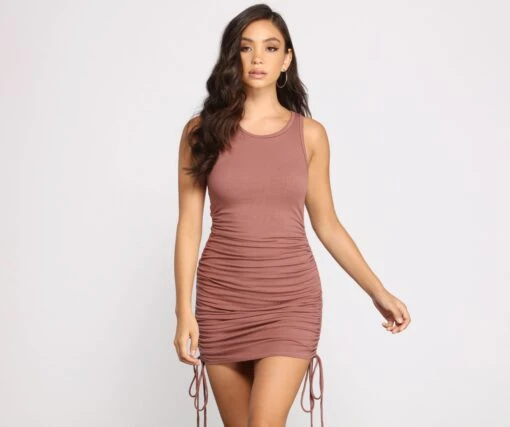Windsor. Ribbed Knit Ruched Mini Dress -Specialtycookwareus 05102 0825 1