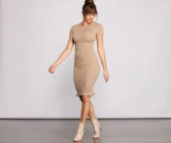 Windsor. Stylishly Ruched Ribbed Knit Mini Dress -Specialtycookwareus 05102 0838 3