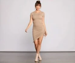 Windsor. Stylishly Ruched Ribbed Knit Mini Dress -Specialtycookwareus 05102 0838 4