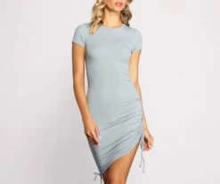 Windsor. Stylishly Ruched Ribbed Knit Mini Dress -Specialtycookwareus 05102 0840 4