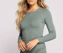 Windsor. Ruched And Ribbed Knit Crew Neck Mini Dress -Specialtycookwareus 05102 0889 3