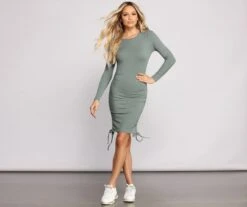 Windsor. Ruched And Ribbed Knit Crew Neck Mini Dress -Specialtycookwareus 05102 0889 5