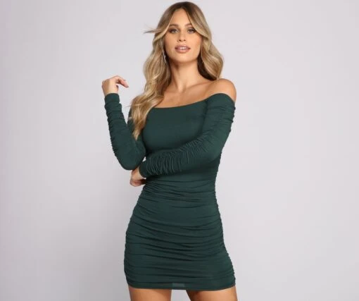 Windsor. Off The Shoulder Long Sleeve Mini Dress -Specialtycookwareus 05102 0937 1