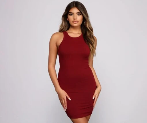 Windsor. Ribbed Knit Crew Neck Bodycon Mini Dress -Specialtycookwareus 05102 1068 1