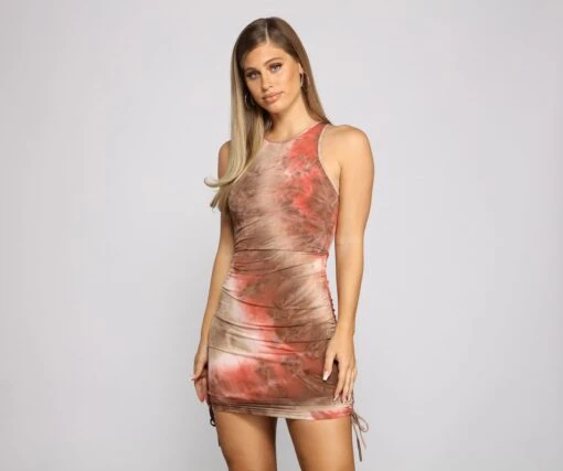 Windsor. Drawn To Tie Dye Ruched Mini Dress -Specialtycookwareus 05102 1080 1 fe3ea792 b6cb 4332 9490 41017bacaadc