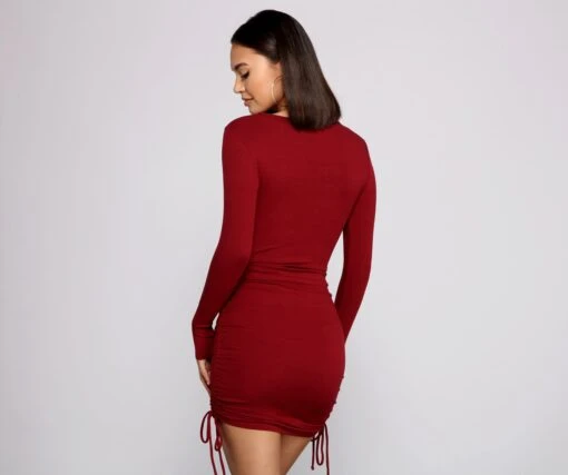 Windsor. Ruched And Ribbed Knit Crew Neck Mini Dress -Specialtycookwareus 05102 1092 2