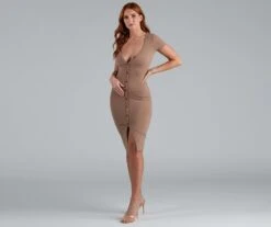 Windsor. Be Mine Button-Down Ribbed Midi Dress -Specialtycookwareus 05102 4292 3