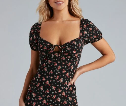 Windsor. Floral Cutie Puff Sleeve Mini Dress -Specialtycookwareus 05102 4337 4