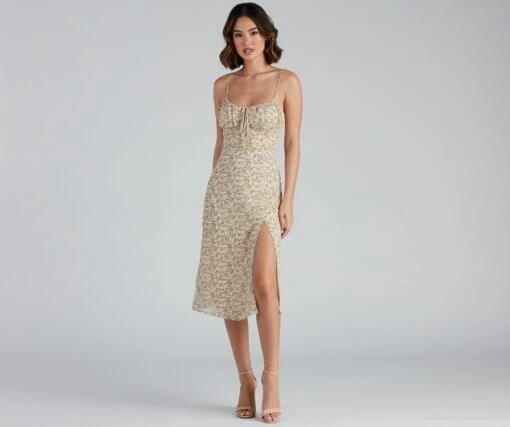 Windsor. Floral Retreat Chiffon Sweetheart Midi Dress -Specialtycookwareus 05102 4356 1