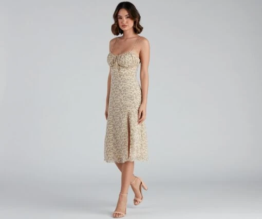 Windsor. Floral Retreat Chiffon Sweetheart Midi Dress -Specialtycookwareus 05102 4356 3