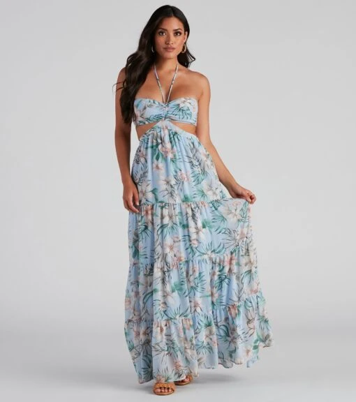 Windsor. Bora Bora Floral Chiffon Maxi Dress -Specialtycookwareus 05102 4391 3