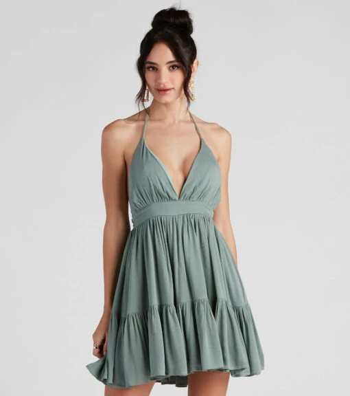 Windsor. Spring Breeze Linen Halter Skater Dress -Specialtycookwareus 05102 4414 1