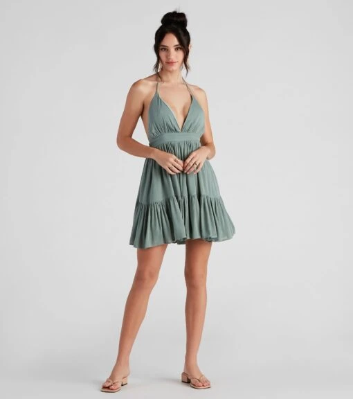 Windsor. Spring Breeze Linen Halter Skater Dress -Specialtycookwareus 05102 4414 3