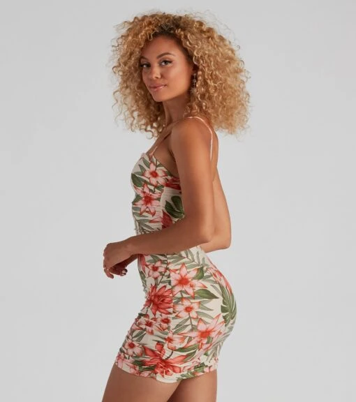 Windsor. Tropical Glam Ruched Short Dress -Specialtycookwareus 05102 4683 2