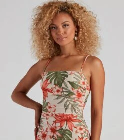 Windsor. Tropical Glam Ruched Short Dress -Specialtycookwareus 05102 4683 4