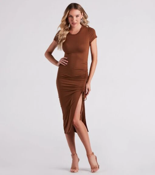 Windsor. On The Go Crew Neck Slit Midi Dress -Specialtycookwareus 05102 4872 1