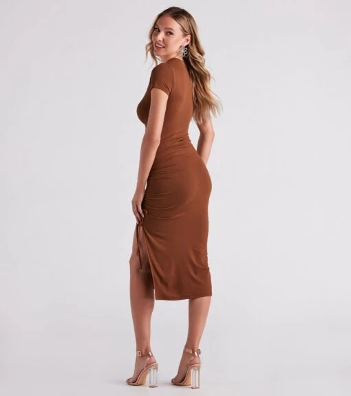 Windsor. On The Go Crew Neck Slit Midi Dress -Specialtycookwareus 05102 4872 2