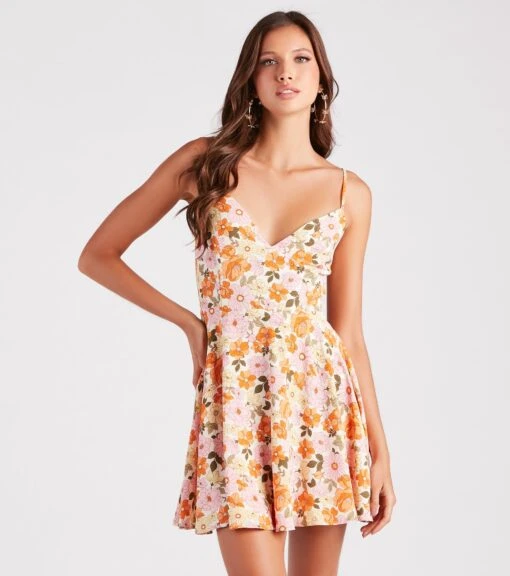 Windsor. 70s Groove Floral Tie-Back Skater Dress -Specialtycookwareus 05102 5053 1