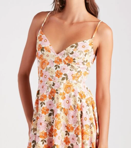 Windsor. 70s Groove Floral Tie-Back Skater Dress -Specialtycookwareus 05102 5053 4