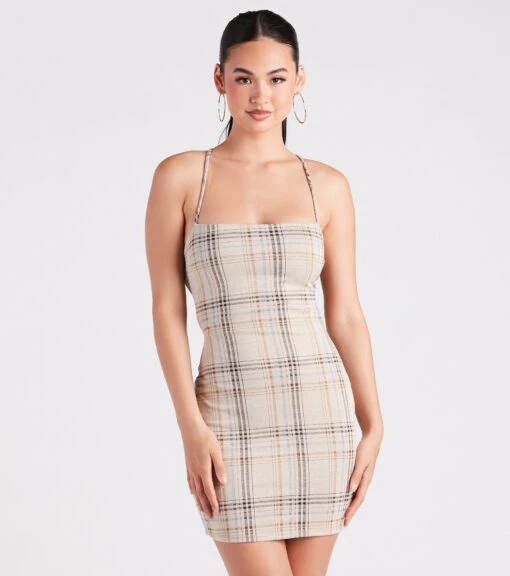 Windsor. Perfect Match Plaid Lace-Up Mini Dress -Specialtycookwareus 05102 5159 1