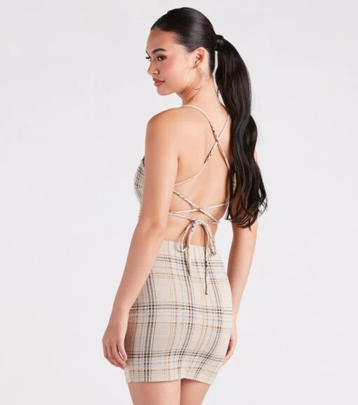 Windsor. Perfect Match Plaid Lace-Up Mini Dress -Specialtycookwareus 05102 5159 2