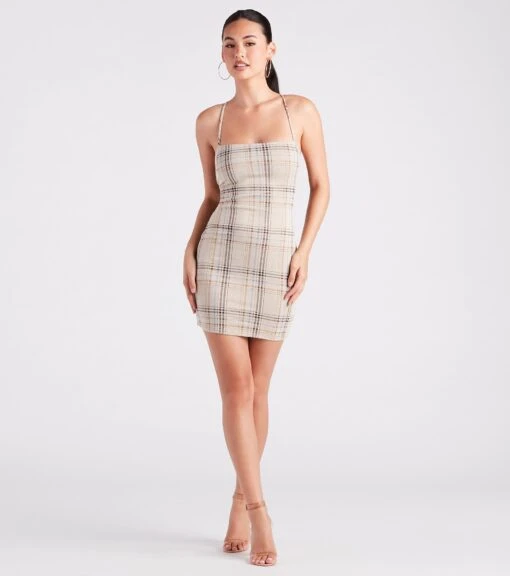 Windsor. Perfect Match Plaid Lace-Up Mini Dress -Specialtycookwareus 05102 5159 3