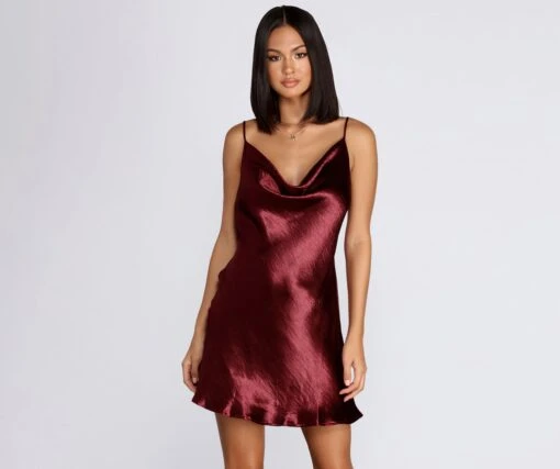 Windsor. Cowl Neck Satin Mini Dress -Specialtycookwareus 05103 0185 1