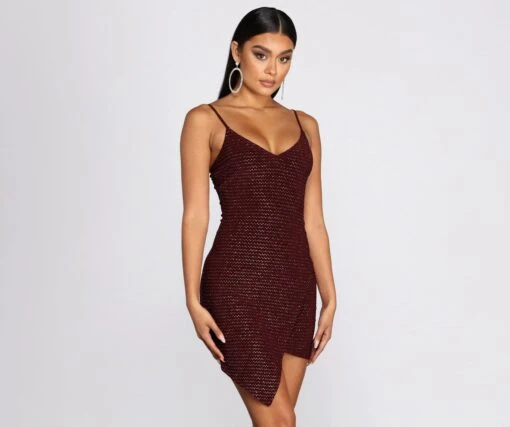 Windsor. Glitter Wrap Knit Mini Dress -Specialtycookwareus 05103 0482 1