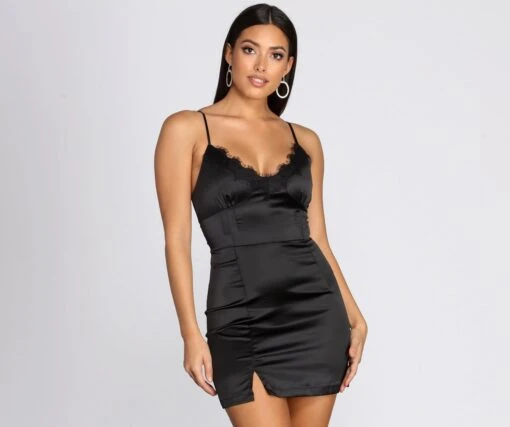 Windsor. Lace Trim Satin Mini Dress -Specialtycookwareus 05103 0673 1