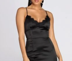 Windsor. Lace Trim Satin Mini Dress -Specialtycookwareus 05103 0673 4