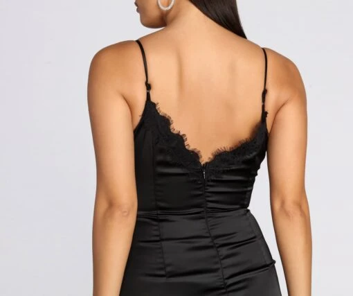 Windsor. Lace Trim Satin Mini Dress -Specialtycookwareus 05103 0673 5