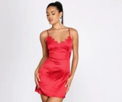 Windsor. Lace Trim Satin Mini Dress -Specialtycookwareus 05103 0726 1
