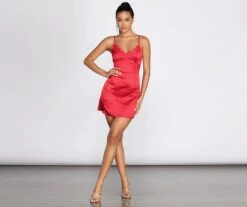 Windsor. Lace Trim Satin Mini Dress -Specialtycookwareus 05103 0726 3