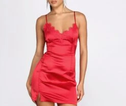 Windsor. Lace Trim Satin Mini Dress -Specialtycookwareus 05103 0726 4