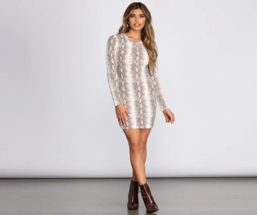 Windsor. Snake Print Waffle Knit Mini Dress -Specialtycookwareus 06002 0336 4