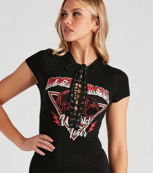 Windsor. Rock Babe Lace-Up Graphic Dress -Specialtycookwareus 06002 1459 4