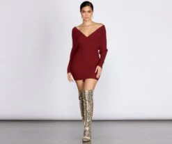Windsor. Ribbed Knit Surplice Mini Dress 5 Windsor. Ribbed Knit Surplice Mini Dress -Specialtycookwareus 06005 0222 4
