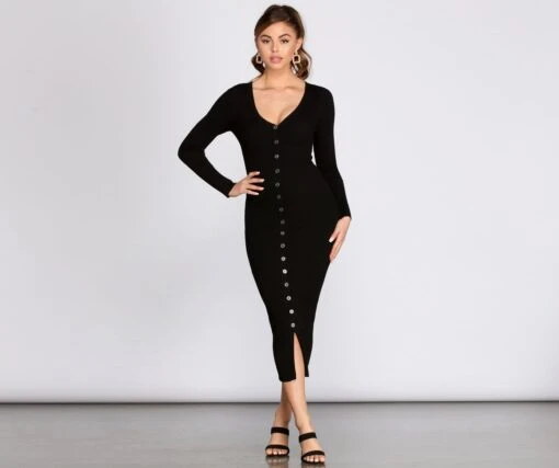 Windsor. Button Down Knit Midi Dress -Specialtycookwareus 06005 0516 1
