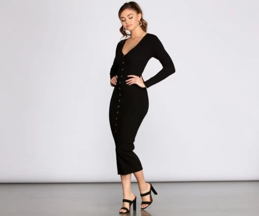 Windsor. Button Down Knit Midi Dress -Specialtycookwareus 06005 0516 3
