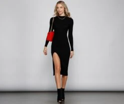 Windsor. Basic Ribbed Knit High Slit Midi Dress -Specialtycookwareus 06005 1173 1