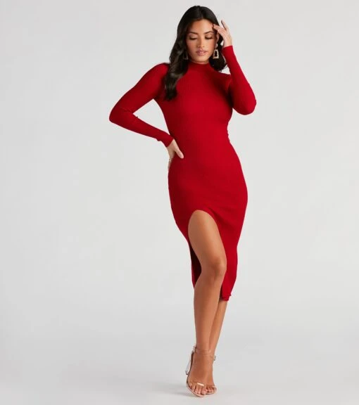 Windsor. Basic Ribbed Knit High Slit Midi Dress -Specialtycookwareus 06005 1174 1 6098ce9c f646 4f3a bab0 a17e431849e7