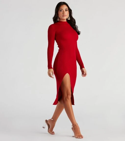 Windsor. Basic Ribbed Knit High Slit Midi Dress -Specialtycookwareus 06005 1174 3 bd87a996 eb4e 44b1 bc9a d3fd49da8805