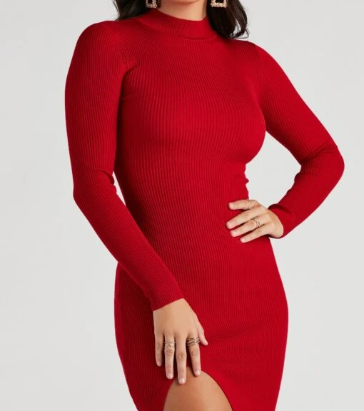 Windsor. Basic Ribbed Knit High Slit Midi Dress -Specialtycookwareus 06005 1174 4 adba87b4 1283 4347 911f 16aeda8ed3c6