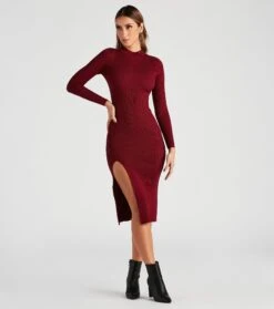 Windsor. Basic Ribbed Knit High Slit Midi Dress -Specialtycookwareus 06005 1428 1