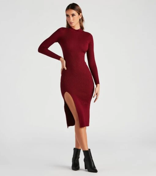 Windsor. Basic Ribbed Knit High Slit Midi Dress -Specialtycookwareus 06005 1428 1